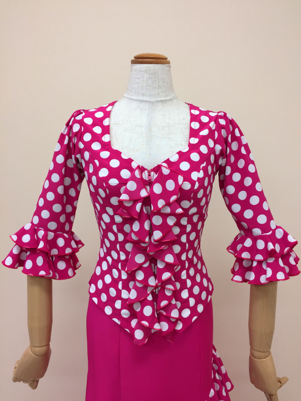 ショップ ナジャハウス ピンクに白水玉ブラウス Tbl 10n P W フラメンコ衣装レンタル 販売 リフォーム 舞台衣装